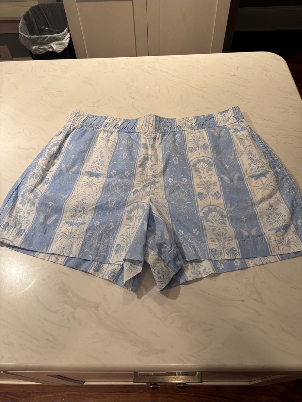 Crown Blue and White Floral Stripe Bermuda Shorts